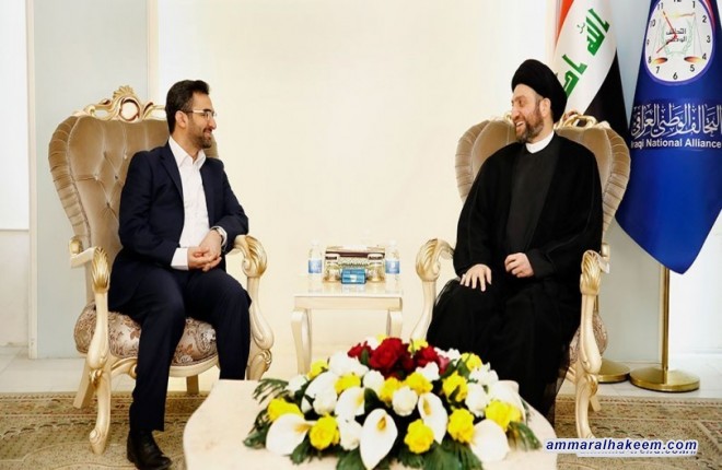 Sayyid Ammar al-Hakim with the Iranian Minister of Communications and Information Technology to discuss bilateral relations between the Iraq and Iran countries and the situation of the region