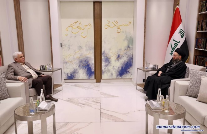 Sayyid Al-Hakeem Discusses Political Developments, Security Readiness with Popular Mobilization Authority Leader