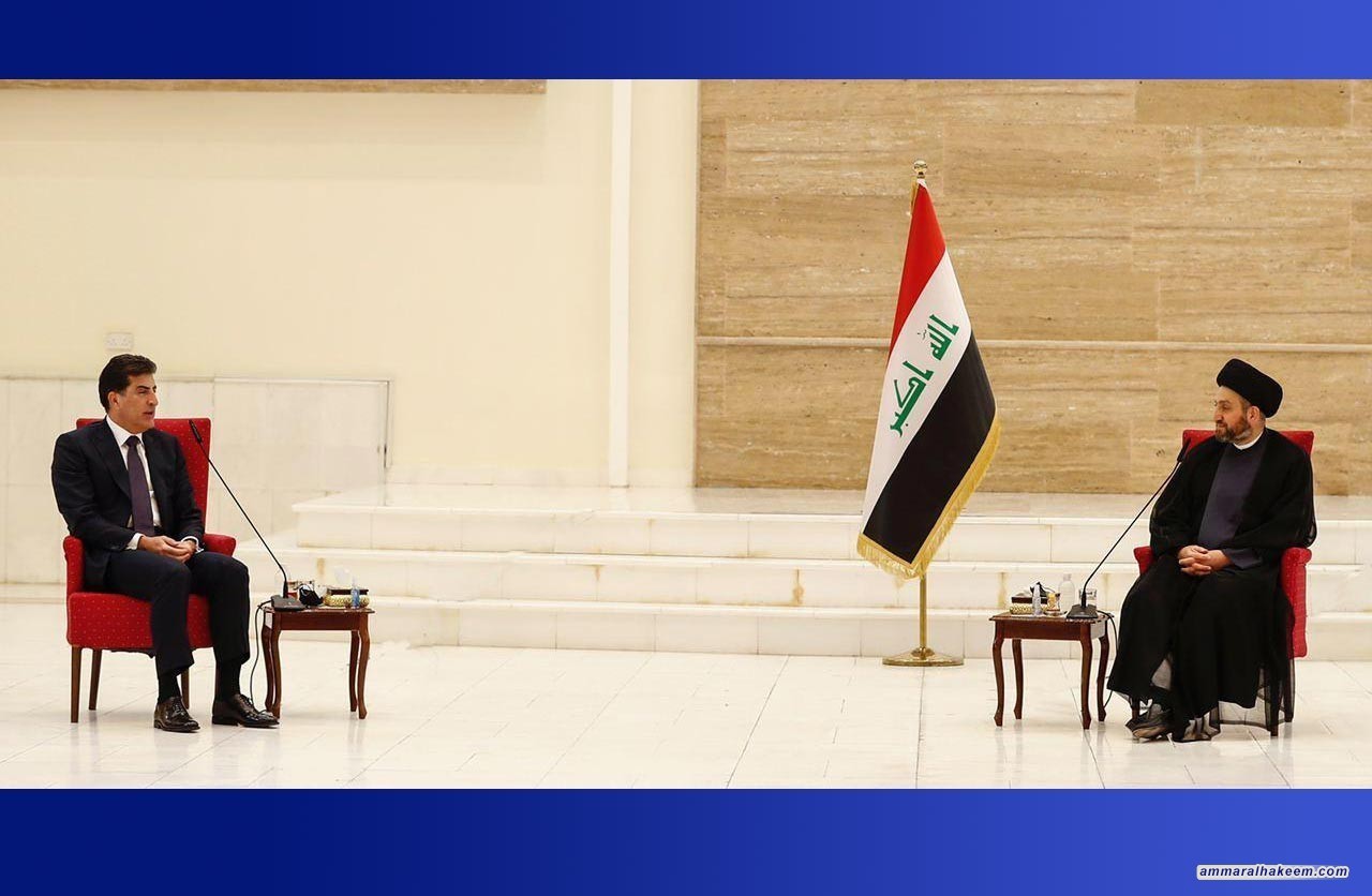 السيد عمار الحكيم يستقبل رئيس اقليم كردستان العراق نيجرفان بارزاني ويبحث معه مستجدات الوضع السياسي والعلاقة بين بغداد واربيل 