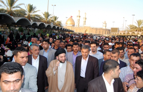 سماحة السيد عمار الحكيم يصل مدينة كربلاء المقدسة ويزور مرقد الامام الحسين واخيه ابي الفضل العباس ( ع ) 